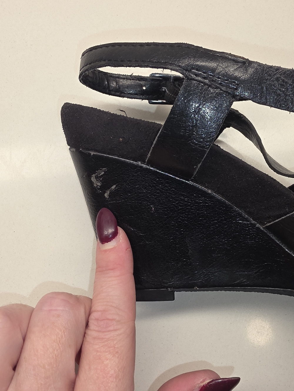 AEROSOLES Black Strappy Leather Wedge Sandals - Women - Picture 5 of 8